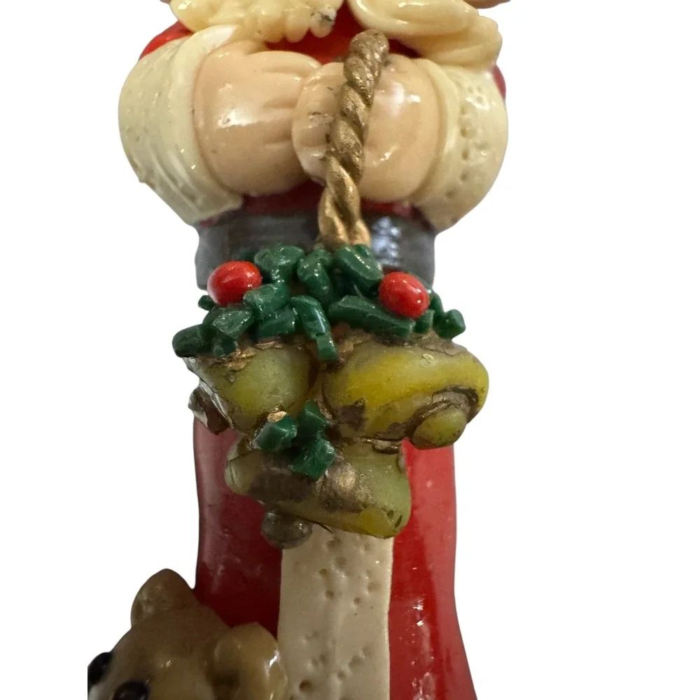Vintage Style Santa Claus Christmas Ornament with Teddy Bear and Bells Red 4.5in